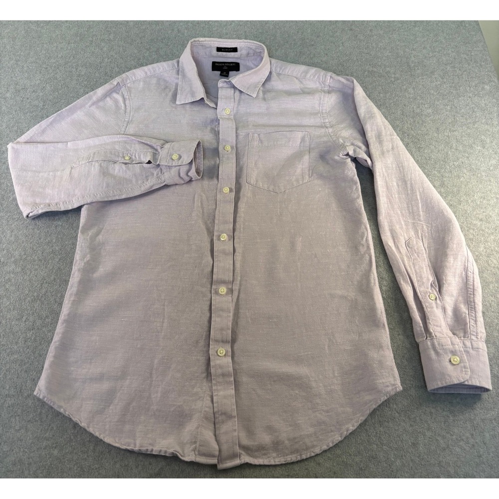 Banana Republic Men's M Slim Fit Linen Cotton Shirt Lavender Purple Button Up